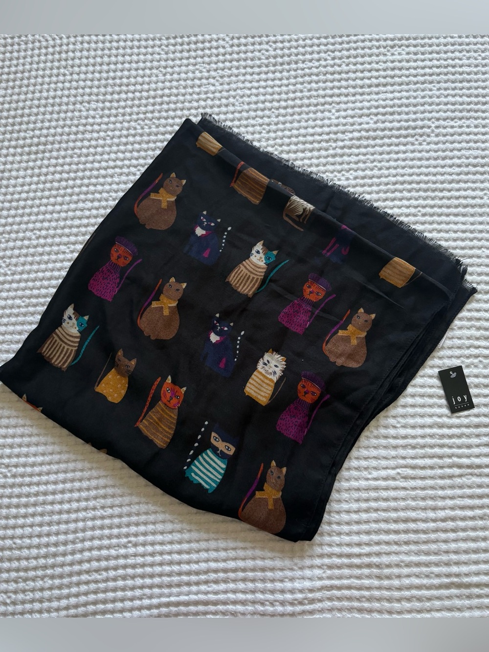 NWT Joy Susan Cute Cats Scarf Black Multicolor Quirky Cat Lady